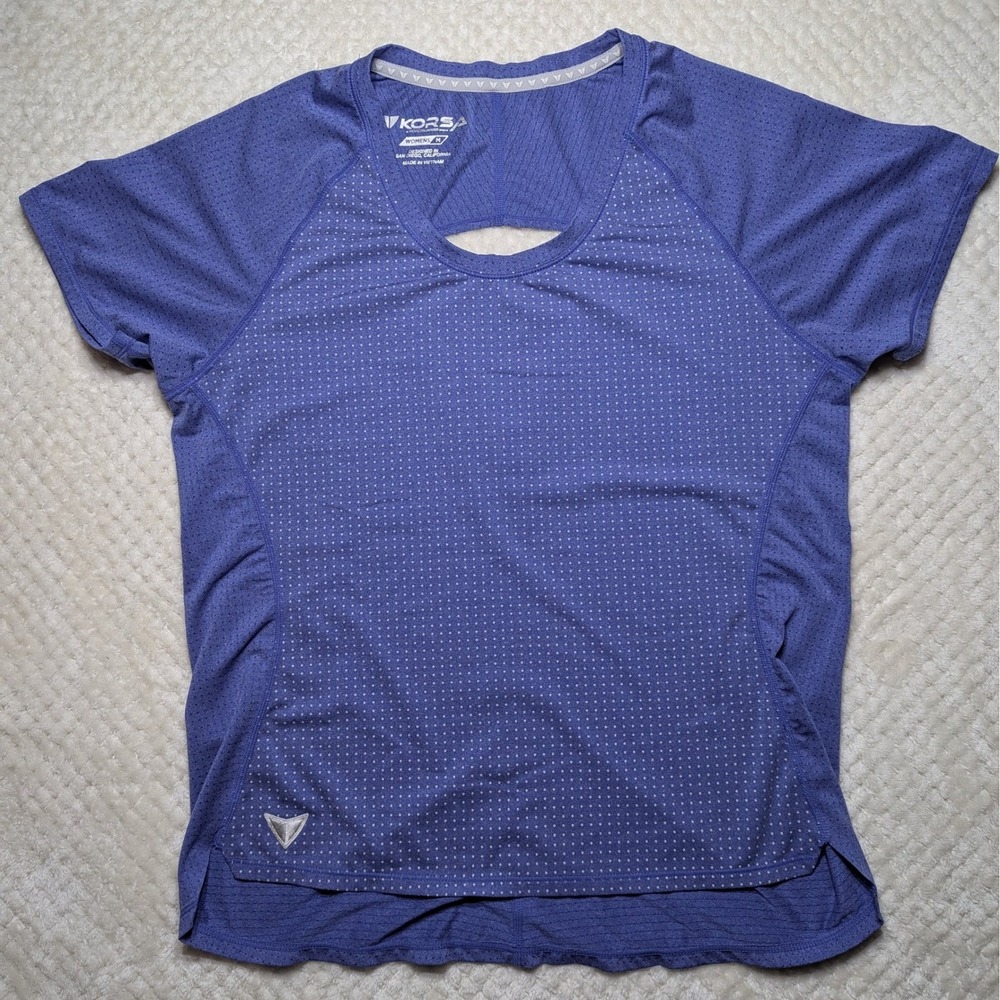 Korsa Road Runner Sports Womens Running Shirt M Medium Blue Open Back Mesh Top